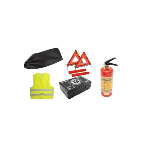Kit siguranta auto complet – trusa, 2x triunghiuri, stingator, vesta, saculet