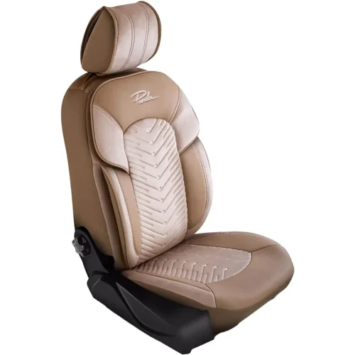 Set Huse Scaune Auto Panda Dubai, material textil cu piele ecologica, cu fermoare pentru bancheta rabatabila, bej, 11 piese