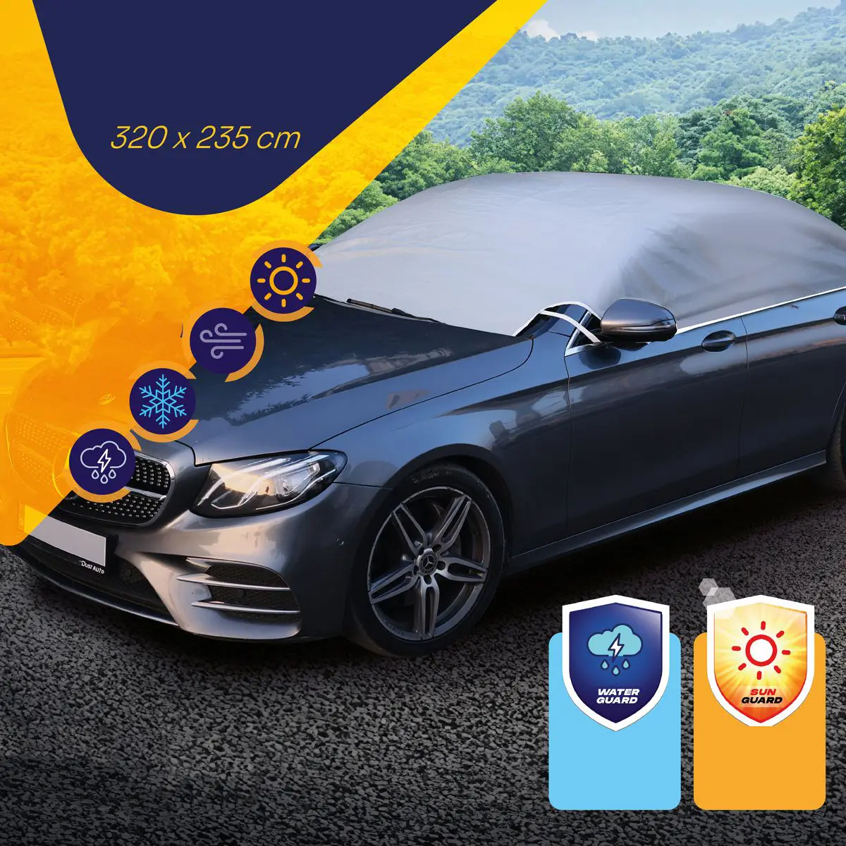 Husa auto exterioara Dust, protectie 4 anotimpuri, plafon, parbriz si luneta, 320x235 cm - imagine 3