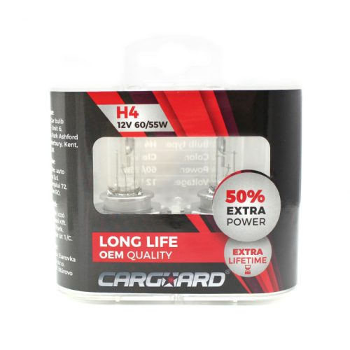 Set de 2 becuri Halogen H4, 55W, +50% Intensitate – LONG LIFE – CARGUARD