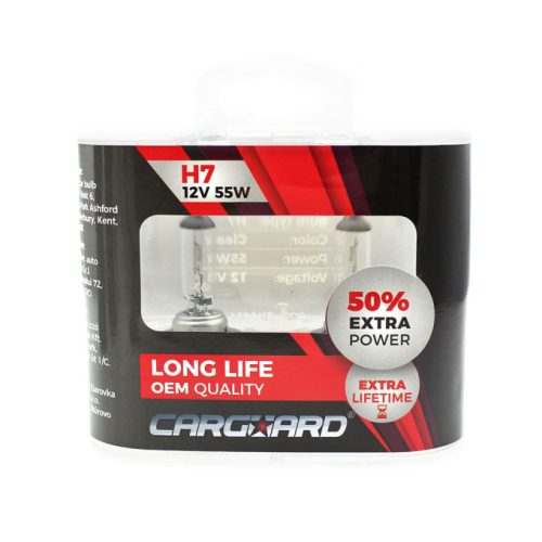 Set de 2 becuri Halogen H7, 55W, +50% Intensitate – LONG LIFE – CARGUARD