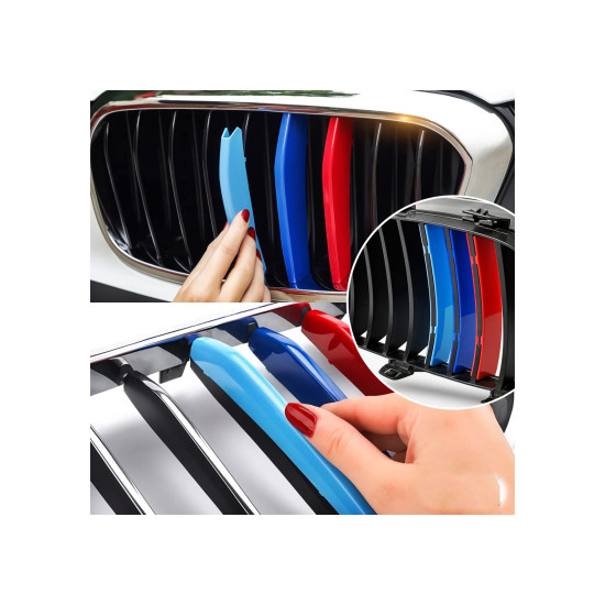 Set ornamente dungi grila fata auto compatibile BMW Seria 3 E90 E91 2005-2008 - imagine 2